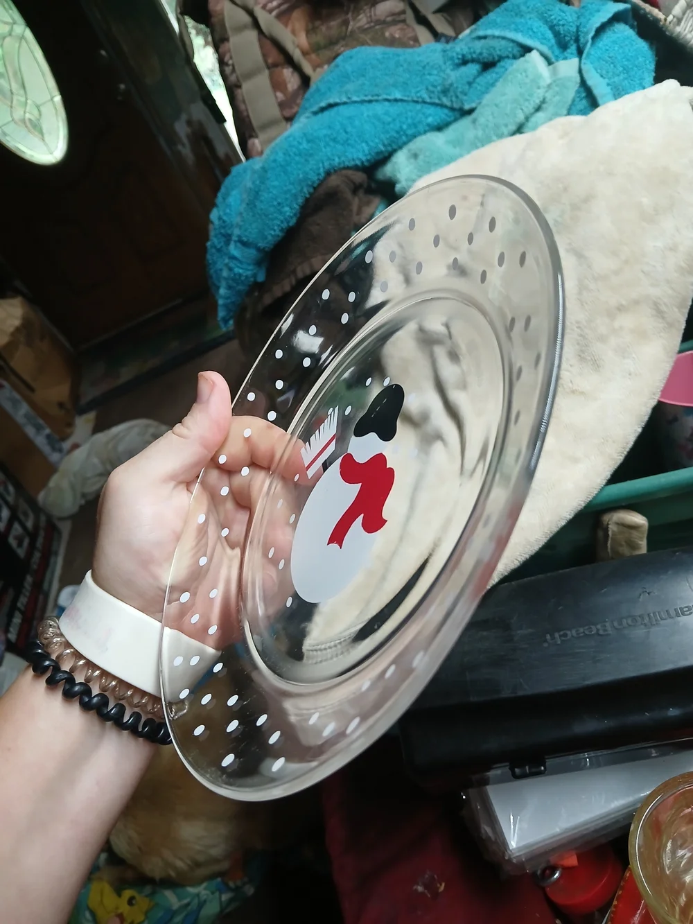 Crate & Barrel Snowman Glass Snack Dessert Plates 8” France Arcoroc ~ Set Of 8